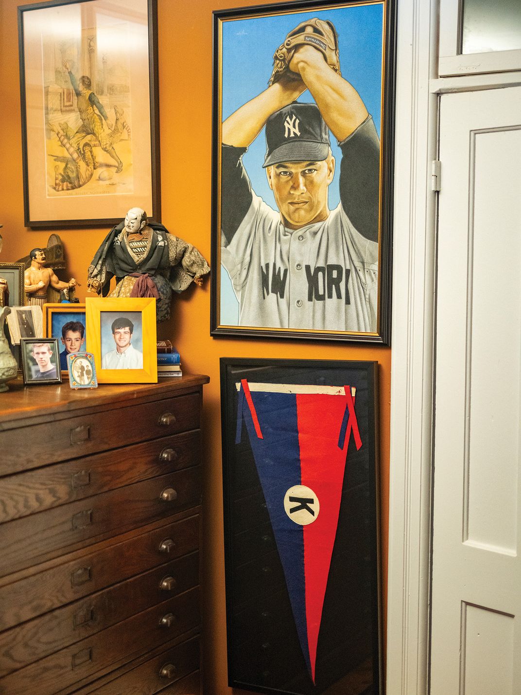 a room with baseball memorabilia